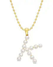 Rina Limor Gold Over Silver 3.5-4mm Pearl K Initial Pendant