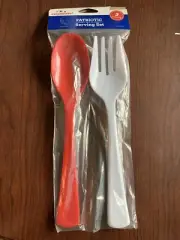 Large Serving Fork & Spoon Set Red & White Patriotic 2 Piece Set