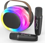 Karaoke Machine for Kids Adults,Portable Bluetooth Speaker with Two Wireless Microphones and Dynamic Lights,Support TF/USB/AUX,Birthday Gifts for Girls/Boys/Men/Women/Family Home Party