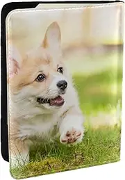 [EdWal] Corgi Puppy Print Passport Cover with Credit Card Holder Leather Passport Case, for Women Men Family ID Travel, Black, One Size