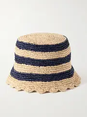 [RABANNE] RABANNE - Striped Raffia Bucket Hat - Navy - One size One size Blue