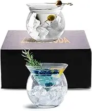 LEMONSODA Stemless Martini Glasses with Chiller - Elegant Cocktail Glass Set with Cavier Server Bowl - Beautiful Bar Martini Gift Set for Margarita, Cosmopolitan, Manhattan Cocktails (Set of 2)