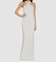 $245 Aidan by Aidan Mattox Women's Ivory Satin Halter-Neck Gown Dress Size US 8