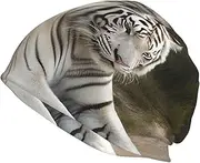 [QMNKLET] Beanie Hats for Men Women White Tigers Knit Skull Cap Warm Cozy Beanie Sleep Hats Ski Hat, Black, One Size