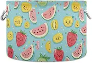 Yoogain Cartoon Colorful Fruits Blue Pattern storage basket foldable and waterproof cloth baskets with sturdy handle bag mini supply for shelves bathroom tool