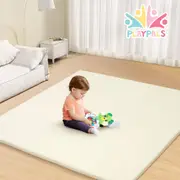Playpals Kids Play Mat Baby Crawling Soft Leather Cover Plush Foam Padding Beige