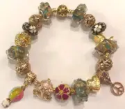 ❤️Pandora CHARM BEADS BRACELET Silver Chain w/ GOLD Plate FANCY DESIGN Bead 3❤️