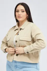 Beige Cord Crop Jacket Long Sleeve