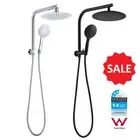 Black Chrome Round Twin 9'' Rain Shower Head Hand Held Diverter Wall Arm Set