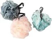 Bath Shower Loofah Sponge Bath Mesh Pouf Shower Ball Body Scrubber Exfoliating Bath Sponge for Women and Men, Set of 3, Flower