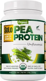 SOLO Organic Pea Protein Isolate, Low in Sodium, Canada Grown Peas, 100% Vegan,