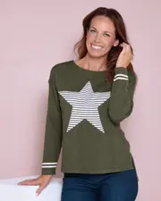 Jenna Knit Top - Khaki Star