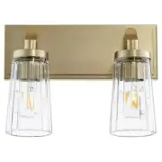 Quorum 2 Light Fluted Bath Vanity, Aged Brass/Clear - 5201-2-80