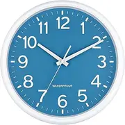 Caysie 16 Inch Sealed Large Outdoor Clock Waterproof, Silent Battery Operated Weatherproof Wall Clocks for Pool Patio Outside Home (White Blue)