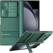 for Samsung Galaxy Z Fold 6 5G Case Lens Sliding Window Invisible Bracket Case Slim Thin Drop Shockproof Anti-Fingerprints Phone Protective Cover for Galaxy Z Fold 6 5G Black (Green)