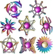 Lewtemi 8 Pieces Rainbow Fidget Metal Spinner Colorful Finger Spinners High Speed Hand Spinners Fidget Toys for Stress Anxiety Relief for Adults and Teens (Cool Style)