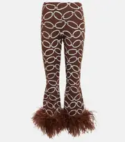 [Valentino] Valentino Feather-trimmed printed pants AU 14 brown