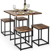 Giantex 5 Piece Dining Table Set, Dining Set for 4 with Square Stools, Small Kitchen Table Set with Metal Frame, Compact Design for Small Space, Home Kitchen Bar Pub Apartment