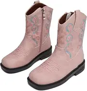 [kkdom] Cowboy Boots Cowgirl Boots for Toddler Little Boys Girls Kids Western Boots Square Toe Mid Calf Riding Boots