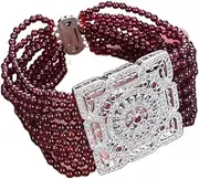 LAnGSHAW 8'' 11Rows Natural 4mm Round Garnet Bracelet Square Connector
