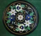 18 x 18 Inches Sofa Side Table with Hamdmade Black Round Marble Coffee Table Top