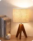 Tripod Table Lamp, Small Cute Bedside Lamp with Linen Beige Lampshade, Nights...