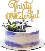 Thirty Onederful Cake Topper - Golden Glitter Happy 31st Birthday Party Cake Decoration,Thirty One Cake Topper, Photo Booth Props
