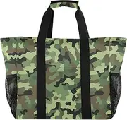 [sanluoli] Tote Bags Foldable Large Beach Bag With Pockets Canvas Carry Tote, Camouflage Green, 1 size