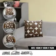 SOGA 45cm Brown Leather Square Pillow Half Moon Patchwork Design