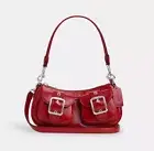 NWT Coach Ashton Baguette Bag Patent Leather CV943 Silver/Red Fast Shipping