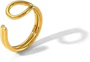 [OIDIMS] Minimalist Line Geometric Statement Ring for Women Girls Men Unique Layered Wedding Promise Open Wrap Finger Rings Adjustable Stainless Steel Comfort Fit Fashion Personality Simple Jewelry