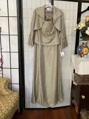 David’s Bridal NWT Wom 16 Taupe Hammered Shimmer Formal Dress+ Jacket $218 MSRP