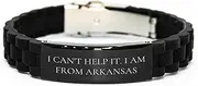 Arkansas Gifts for Men - I Can't Help It. I Am From Arkansas - Funny Black Arkansas Glidelock Clasp Bracelet - Unique Father's Day Unique Gifts from Arkansas to Dad, Small, Silicone, no gemstone