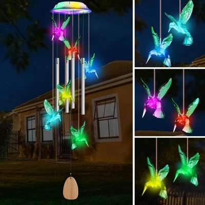 Solar Wind Chime with 4 Aluminum Tubes Hummingbird Solar Wind Chimes Outdoor ...