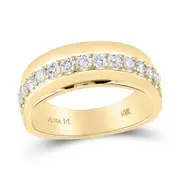 14k Yellow Gold Machine Set Round Diamond Wedding Band Ring 3/4 Cttw