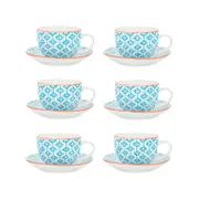 Nicola Spring Patterned Porcelain Cappuccino Cups and Saucers - 250ml - Set of 6