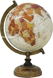 Educational/Antique Globe with Brass Antique Arc and Wooden Base/World Globe/Home Decor/Office Decor/Gift Item / 8 inches (Cream Multi Red)