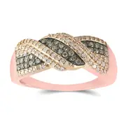 10k Rose Gold Round Brown Diamond Crossover Band Ring 3/8 Cttw
