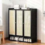 Bamboo Shoe Cabinet, Shoe Storage Cabinet with Doors, Freestanding Bamboo Shoe Rack Organizer with Shelves for Entryway, Hallway, Closet, Living Room,A,91cm