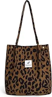 [SXTDKMJ] Tote Bag for Women, Corduroy Tote Bag Leopard Print Bag Leopard Print Bag Shoulder Handbags Cute Tote Bag with Buckle for School Work Shopping Travel, Brown