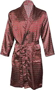 [Octave] Mens Luxury Summer Printed Satin Kimono Wrap/Robe/Dressing Gown