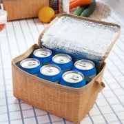 Portable Wicker Rattan Outdoor Picnic Bag Waterproof Tableware Insulated Thermal