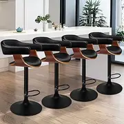 [ALFORDSON] 4X Bar Stool Adjustable Kitchen Stool Joan Swivel Counter Barstool Dining Chair Home Bar Furniture in 61-82cm Seat Height with Floor Protector for Dining Room, All Black
