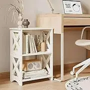 Narrow PVC 3-Tier Bedside Table: Space-Saving Bedside Table with Storage Shelf - White Slim Nightstand for Small Spaces, Bathroom, Dorm, Office & Living Room