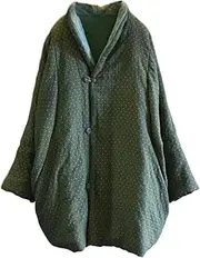[NFYM] Women Open Front Kimono Warm Winter Quilted Jacket Shawl Collar Dots Print Loose Outwear Coats with Pockets
