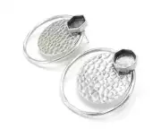 Hammered Disc Hexagonal Silver Earring Set Base Wire Brass Earring Base G27198