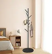 Coat Rack with Natural Marble Base, Freestanding Metal Coat Stand with 8 Hooks, Heavy Duty Hanger Hat Holder, Modern Stable Coat Hanger Tree for Bags, Jacket, Clothes, and Hats, Black Metal