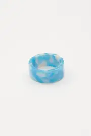 Blue Marble Chunky Plastic Ring - Size ONE, Women's Ring