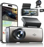 Dash Cam Front and Rear, 4K+1080P WiFi Dash Camera for Cars with 64G SD C...