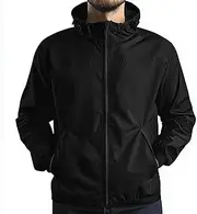 [Sumairah] Mens Windbreaker Black Lightweight Outdoor Casual Rain Protection Waterproof Nylon Hooded Windbreaker Jackets(Black - Windbreaker, Medium)